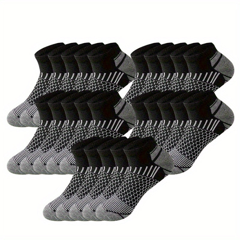 60-Pair Men's Ankle Socks, Low-Cut No-Show Socks for Summer, Autumn, Winter, All Seasons, Sweat-Absorbent, 60-Pair, Colors Random
