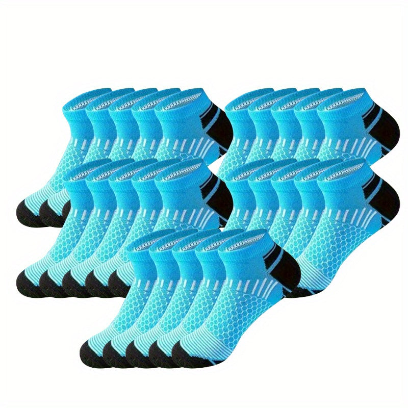 60-Pair Men's Ankle Socks, Low-Cut No-Show Socks for Summer, Autumn, Winter, All Seasons, Sweat-Absorbent, 60-Pair, Colors Random