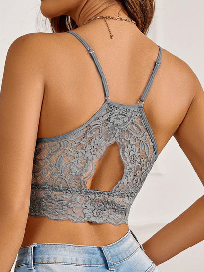 Women'S Lace Bralette with High Neck, Racerback, And Double-Layered Crop Top