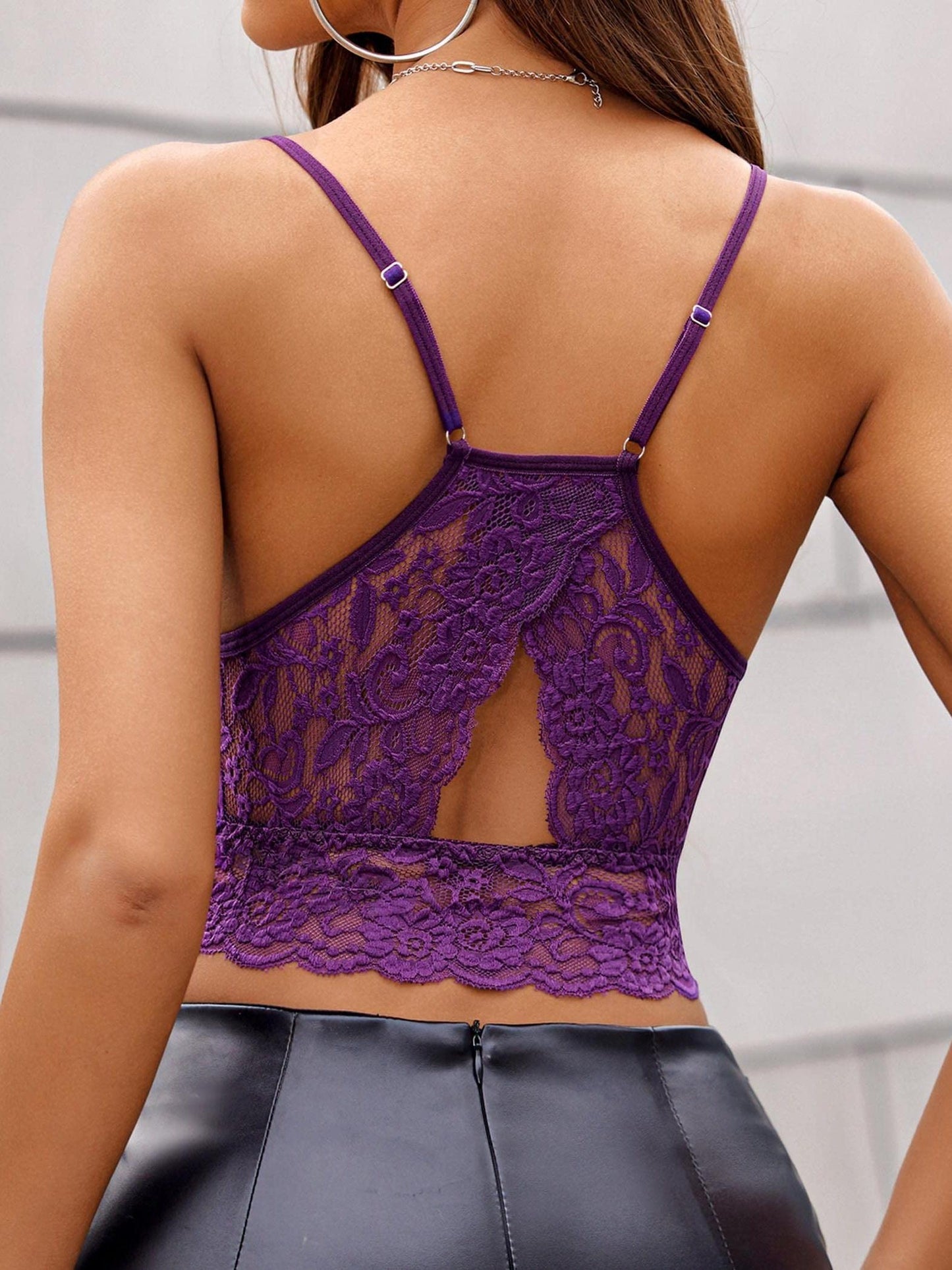Women'S Lace Bralette with High Neck, Racerback, And Double-Layered Crop Top
