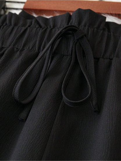 Plus Size, Women's Plus Size Elastic Waistband, Headband, Waist Knot, Wide Leg Pants, Summer Casual Wide Leg Pants