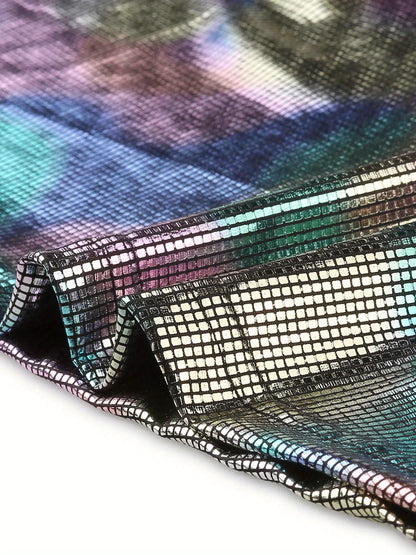Metallic Holographic Women's High Waist Sleeveless Club Party Disco Dress
