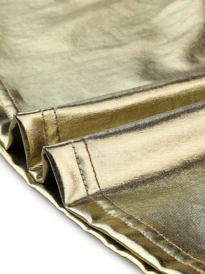 Metallic Holographic Women's High Waist Sleeveless Club Party Disco Dress