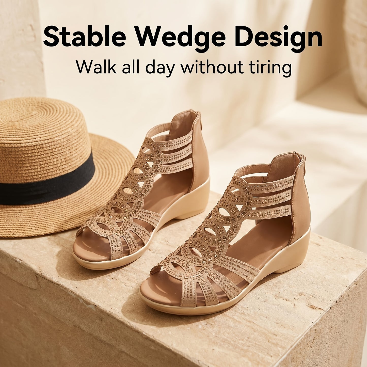 Summer 2025 Women's Chunky Gladiator Sandals | Cloud Comfort Footbed & Arch Support | Boho Strappy Design In Sizes US 6-10.5 (Euro 35-43) - Outdoor Beach to Street Shoes Black/Golden Women Shoes