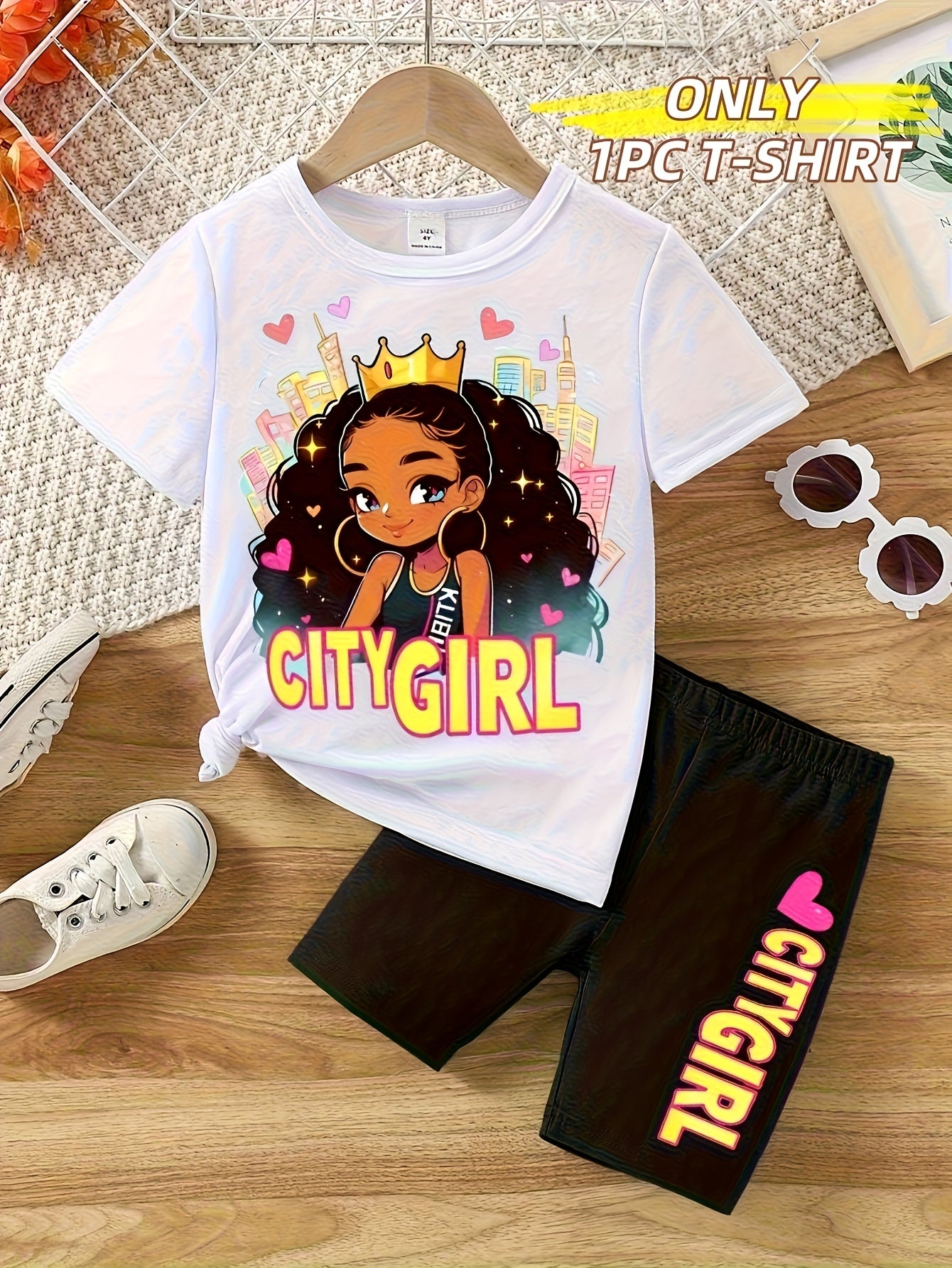Girls' Clothing | 100% Cotton | Girls' T-Shirt with Cartoon Print Round Neck Short Sleeve, Summer Casual Outdoor, Holiday Gift, Perfect T-Shirt for Girls | Kids Girls Apparel | Girls' Summer Outfit | | Cute Top | Only 1pc T-Shirt