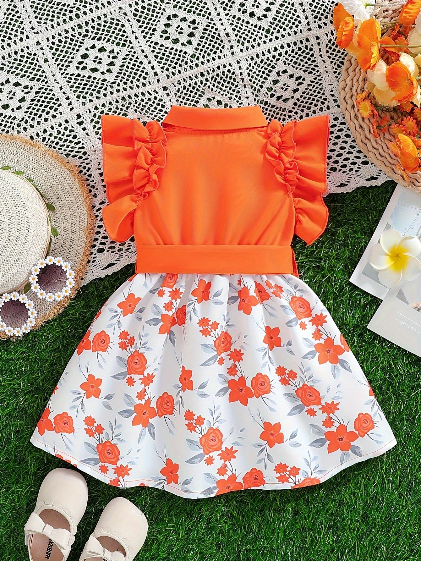 Girls' Dresses, Casual Girls' Dresses, Summer Frilly Printed Short-sleeved Dresses for Girls, Cute Girls' Dresses, Versatile, Fashionable, Cute And Casual Style, Suitable for Festivals And School Wear, Valentine's Day Gift, Girls' Birthday Gift