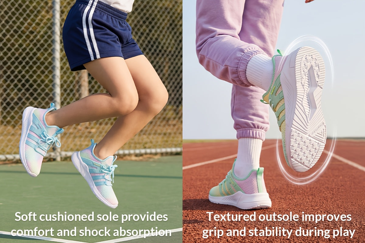 Boys Girls Gradient Color Sports Shoes Low Top Shock Absorbent EVA Sole Breathable Mesh Casual Sneakers Tennis Shoes Easy On/Off for School Competition Daily Wear