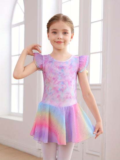 Christmas Girl's Clothes; Children's Dance Dress; Girl's Summer Dress; New Butterfly Pattern Rainbow Round Light Sequin Skirt; Children's Dress; Ballet Leotard; Gymnastics Suit.
