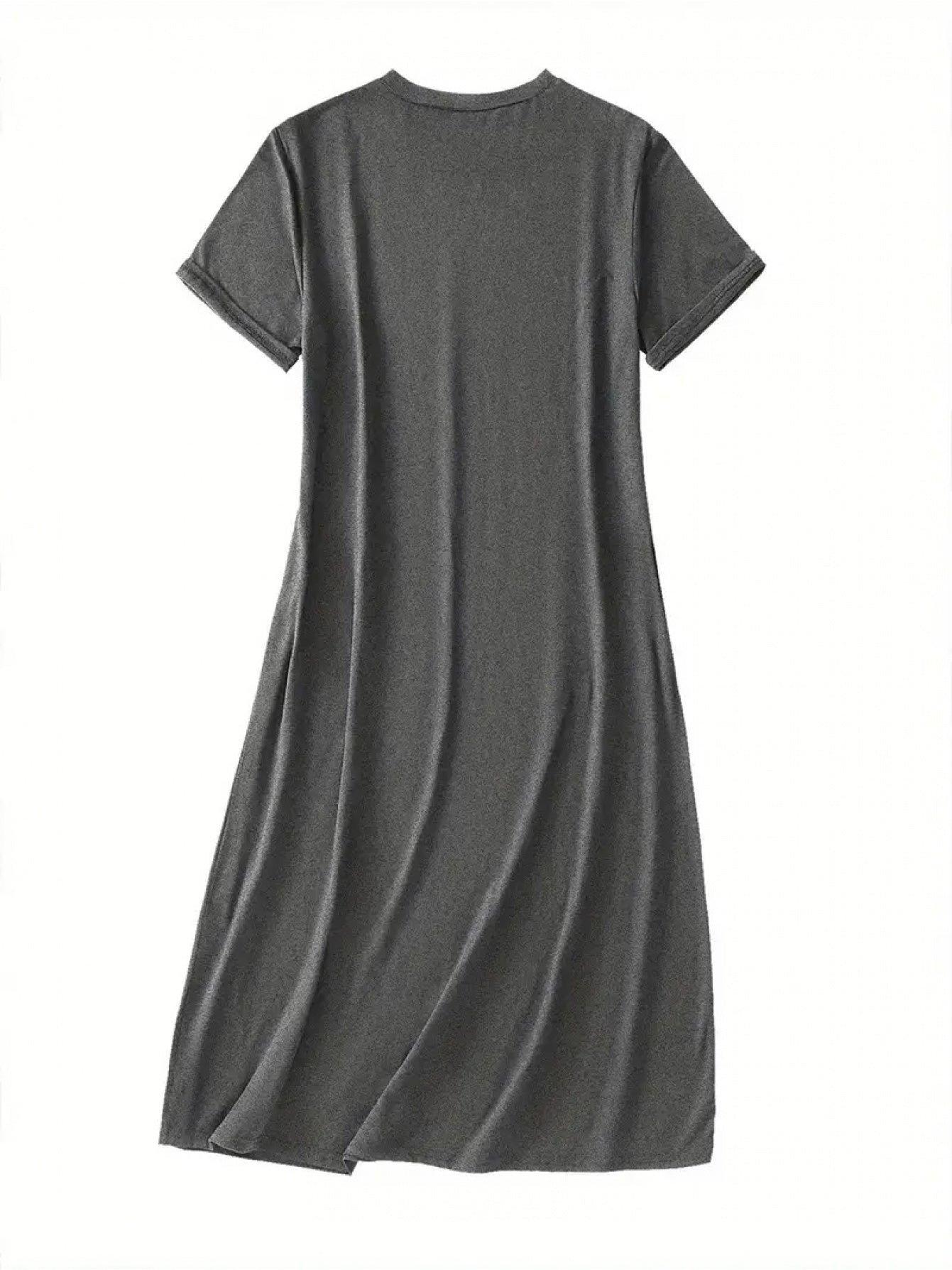 A Women'S Round-Neck Short-Sleeved A-Line Skirt- Loose-Fitting, Breathable And Soft Mid-Length Summer Vacation Dress, Machine-Washable Solid-Color Casual Wear for Spring And Summer Travel, Durable Adult Clothing (Note: This Product Is A Dress)