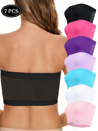 7-pack High Elasticity Strapless Bra with No Padding, Women's One-piece Strapless Bra, Breathable Mesh, Seamless Strapless Bra