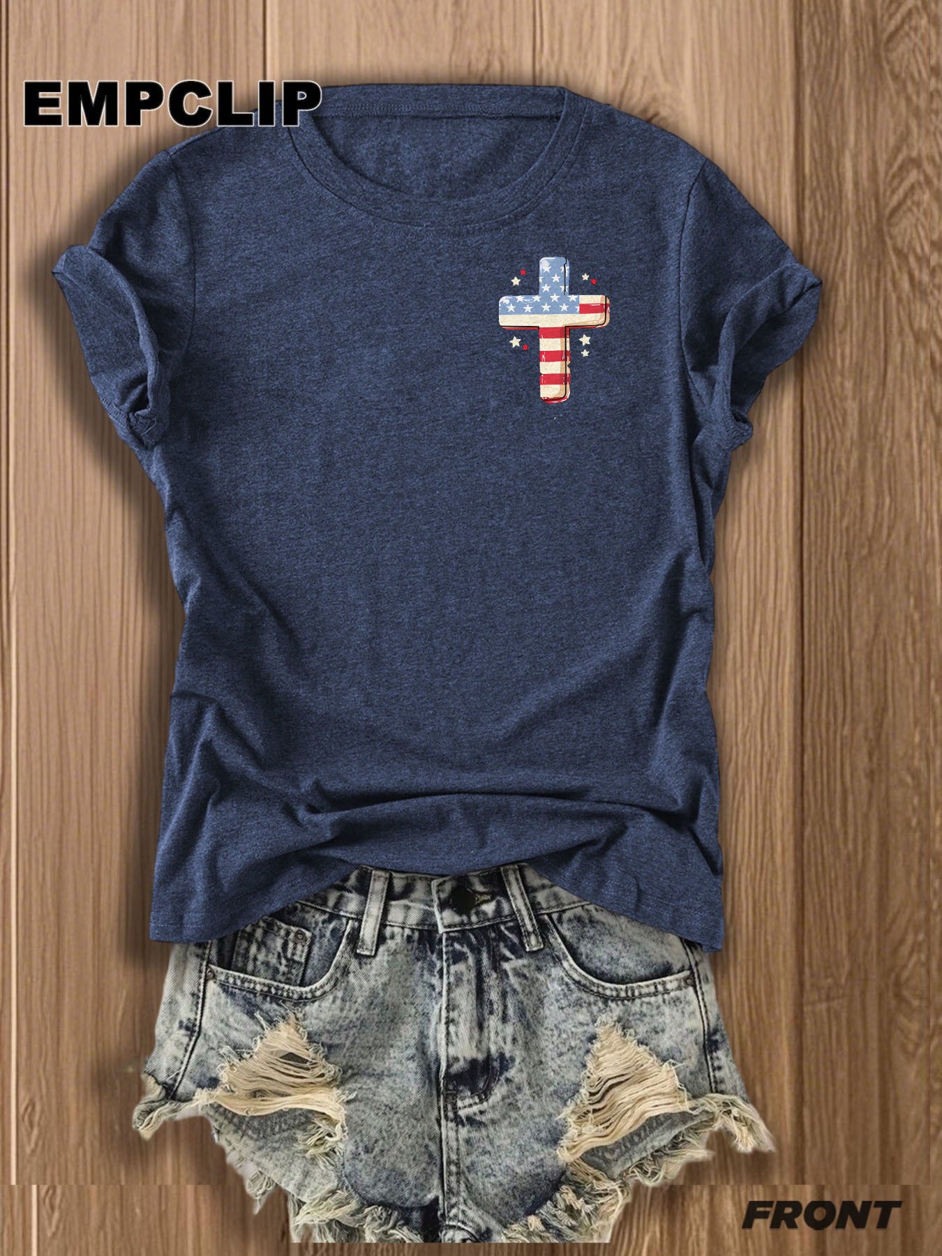 Double-sided Printing Women's T-shirts Women's Blend T-shirts-Stars, Stripes & Jesus Christ T-Shirt - Patriotic Faith Design for Women | Casual Summer Wear | Christian Apparel | Trendy Graphic Tee