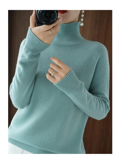 1pc New Cashmere Thick Turtleneck Sweaters Long Soft Sleeve Casual Pullovers