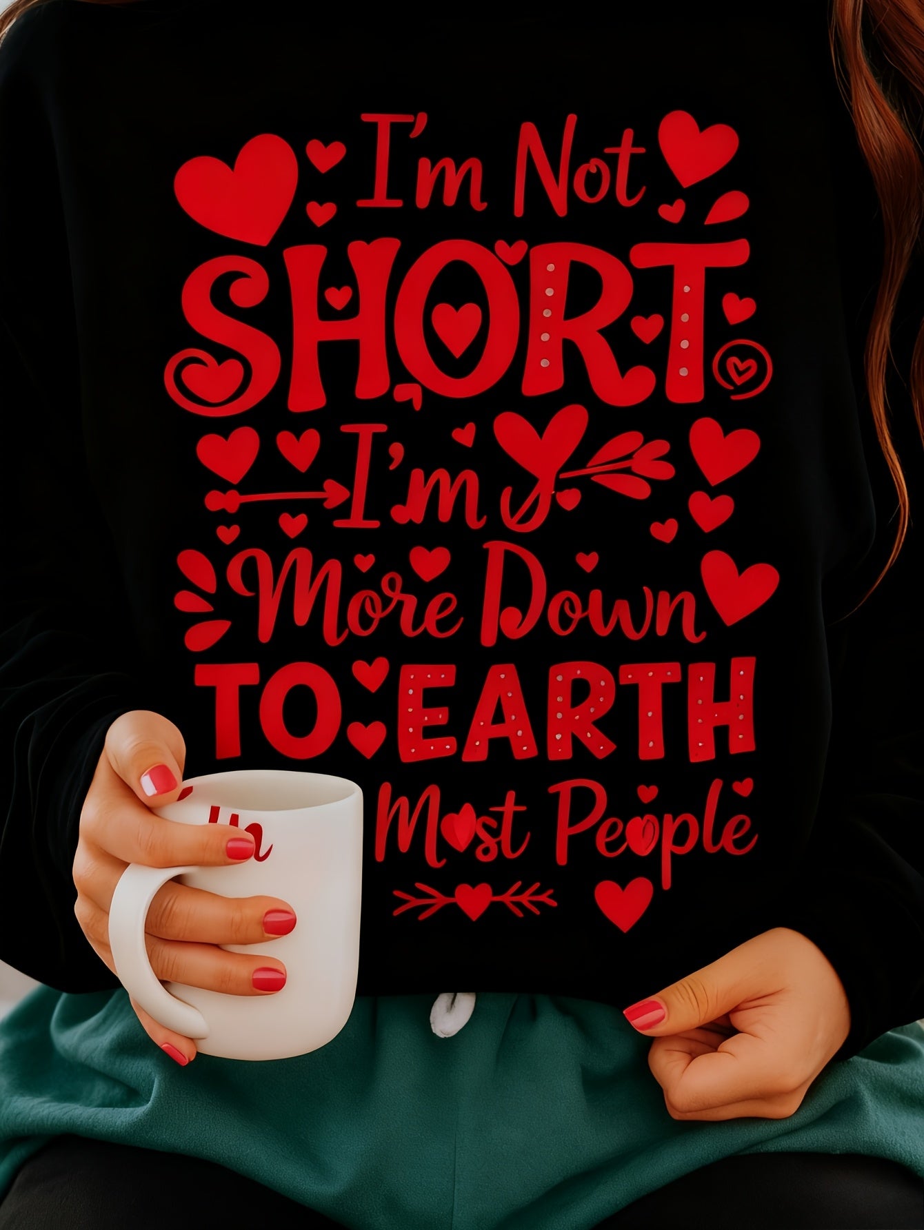 1 Women's Funny Quote Sweater, "I'm Not Short, I'm Just Closer to the Ground Than Most People" Crew Neck Pullover - Gray Casual Winter Sweater for Casual Attire - Machine Washable Fall/Winter Top, Cute Sweater, Humorous Casual Wear, Loose Fit Sweater