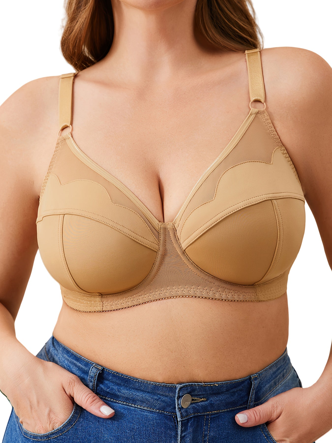 2pcs Set Plus-Size Women'S Underwire Bras, Comfortable And Breathable U-Shaped Back Design, with Adjustable Straps, Elegant Everyday Supportive Close-Fitting Underwear, Comfortable Lingerie, Non-Padded Bras