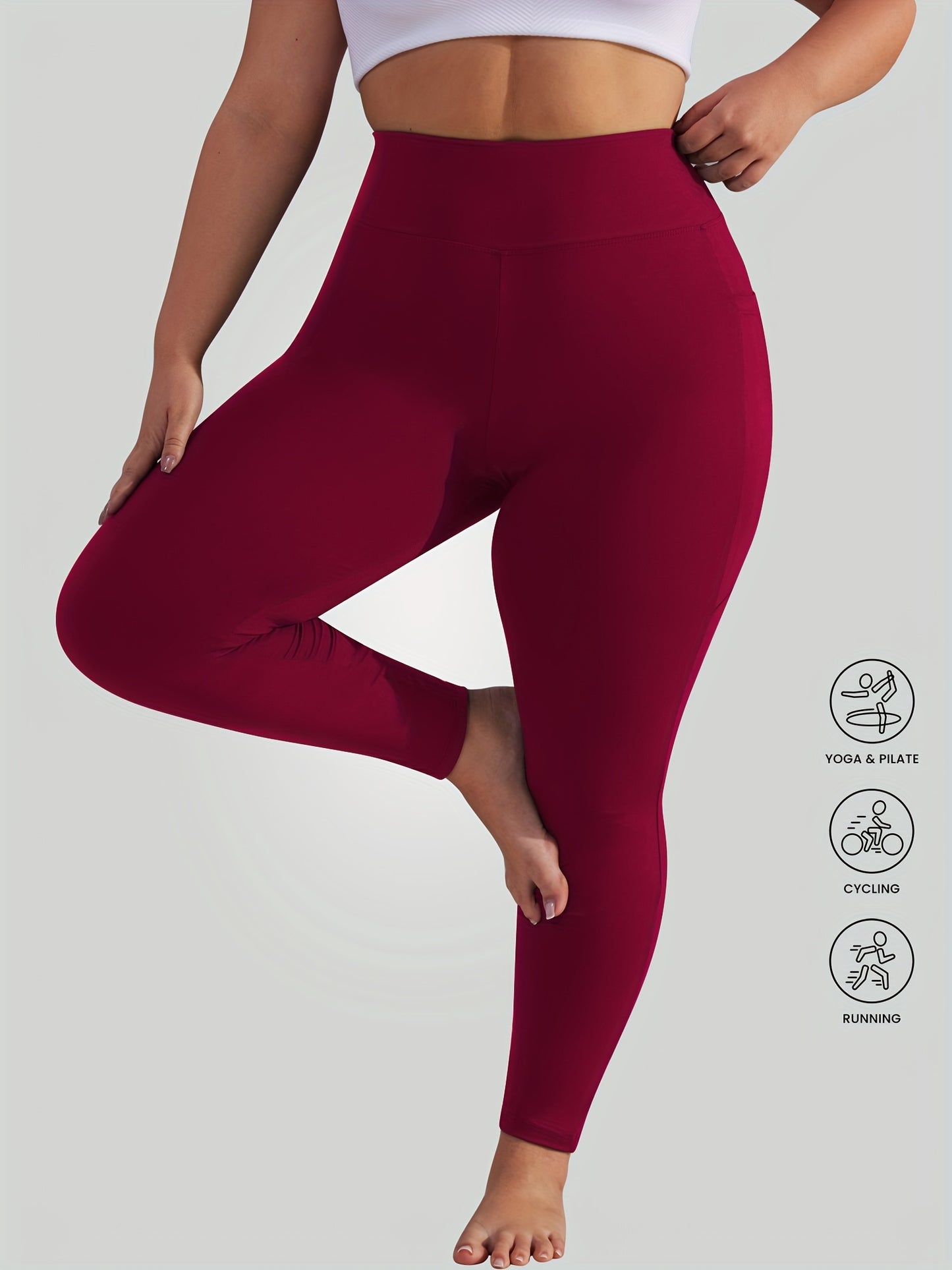 3-Pack Women's High-Waisted Yoga Pants with Pockets - Tummy Control Cycling Workout Leggings, Soft Stretchy Fabric, All-Season Comfort, Solid Color, Cropped Length