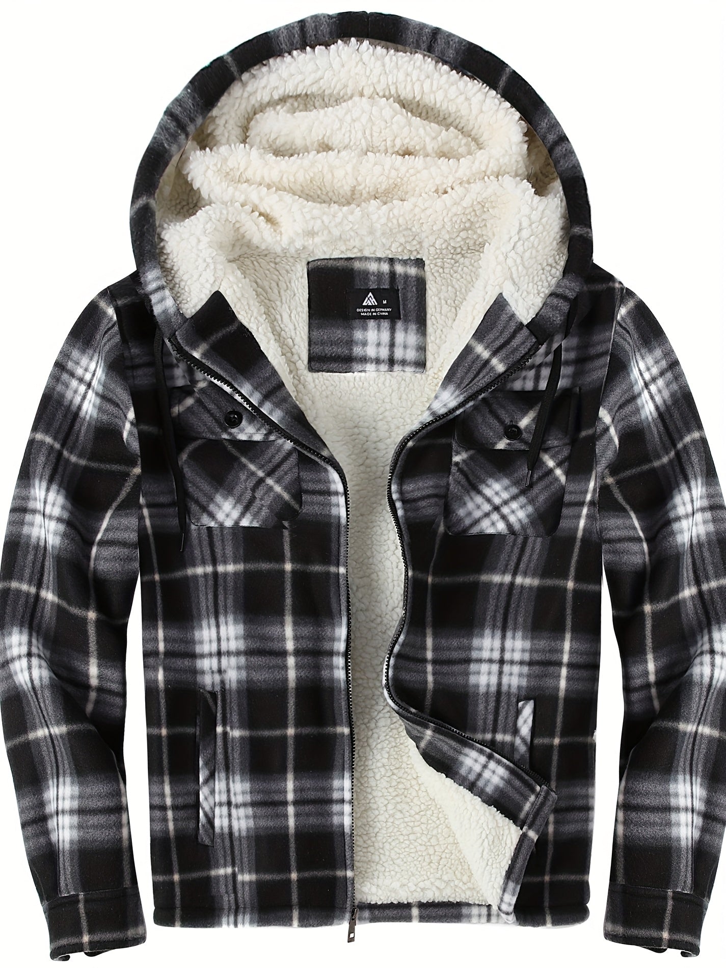 Men's Heavyweight Sweater Hooded Jacket - Full Zip Thick Snow Mountain Lined Flannel Plaid Shirt with Pockets, Casual Style, Perfect for Autumn and Winter, Hooded Collar, Regular Fit, Plaid Pattern, Men's Jacket