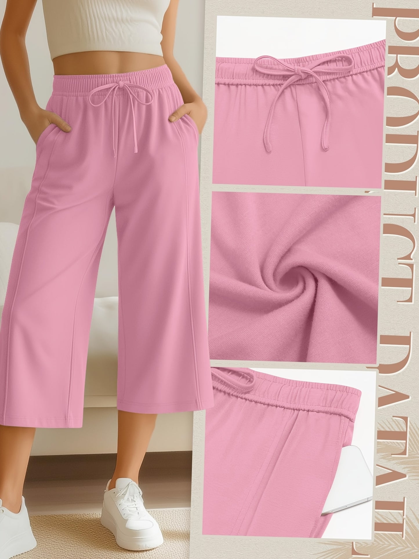 Plus Size, 3pcs Plus Size Women's Capri Pants, Wide Leg Basic Sweatpants Lounge Loose Fit Casual Drawstring Capris with Pockets