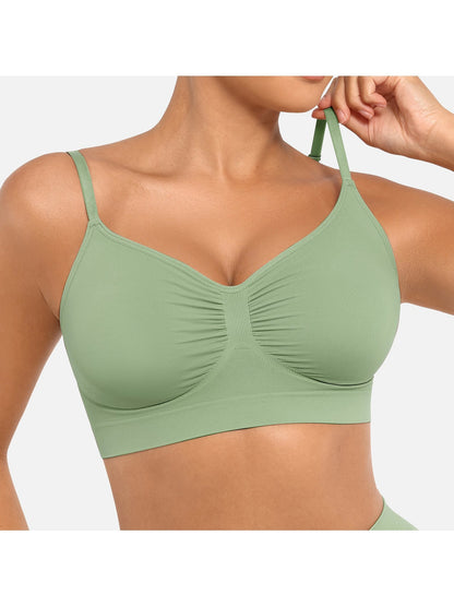 Plus Breathable High-Stretch Sports Bra with Pads - Wireless Mesh Women's Seamless Yoga & Running Top - Solid Color Activewear
