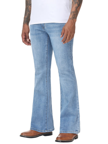 Men's Vintage 70s Retro Bell Bottom Jeans - Wide- Flare Pants with Mid-Stretch Blend, Beltless Suitable for Disco Parties, Night Out & Casual Attire, Machine Washable Mid-Rise Bottoms