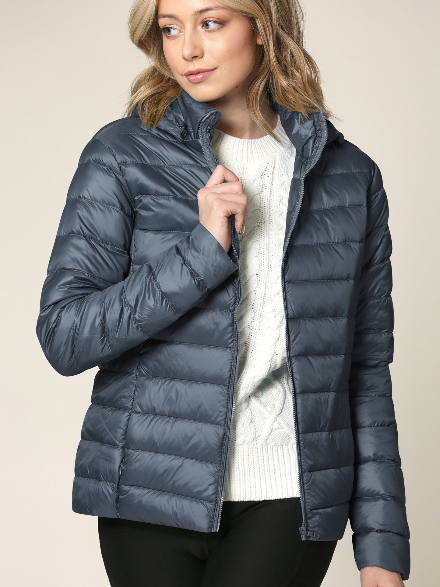 Women's Ultra Light Weight Packable Down Jacket with Removable Hood