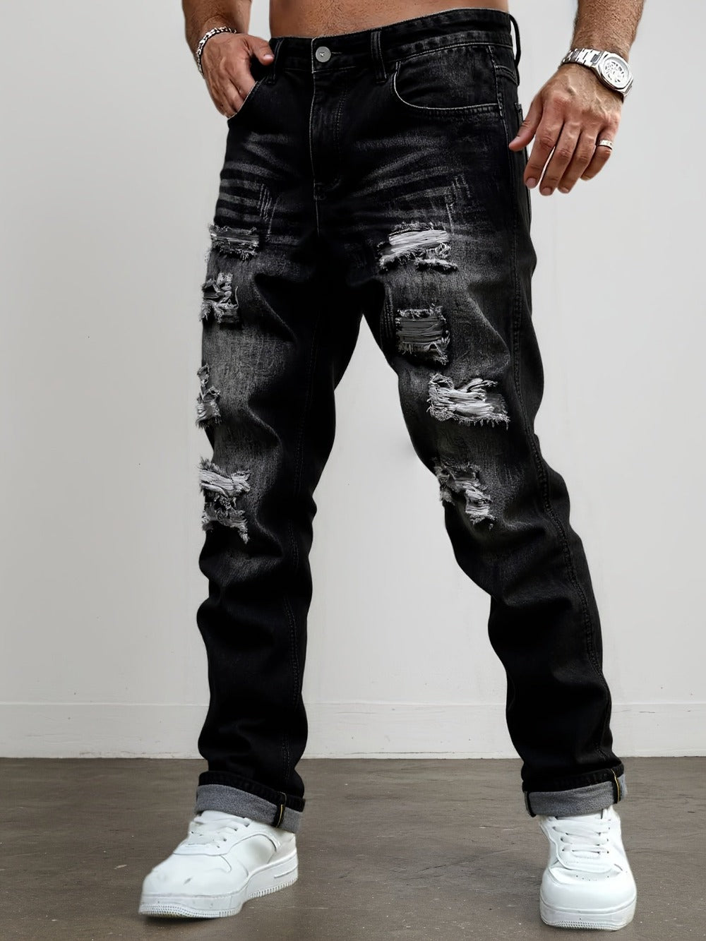 Men's Skinny Jeans - Classic Wash Distressed