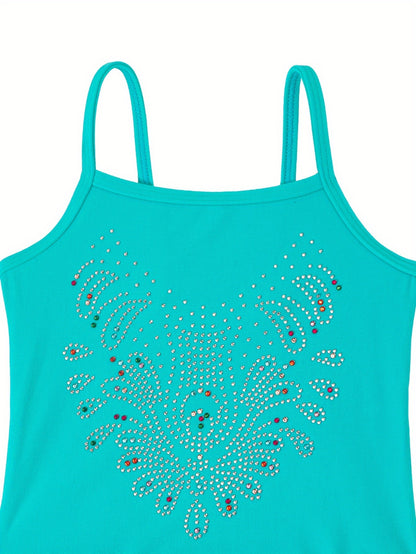 Girls' Sparkling Ballet Leotard with Rhinestones - Sleeveless, Stretchy Dance Dress for Training And Performances, Ballet Clothes for Girls
