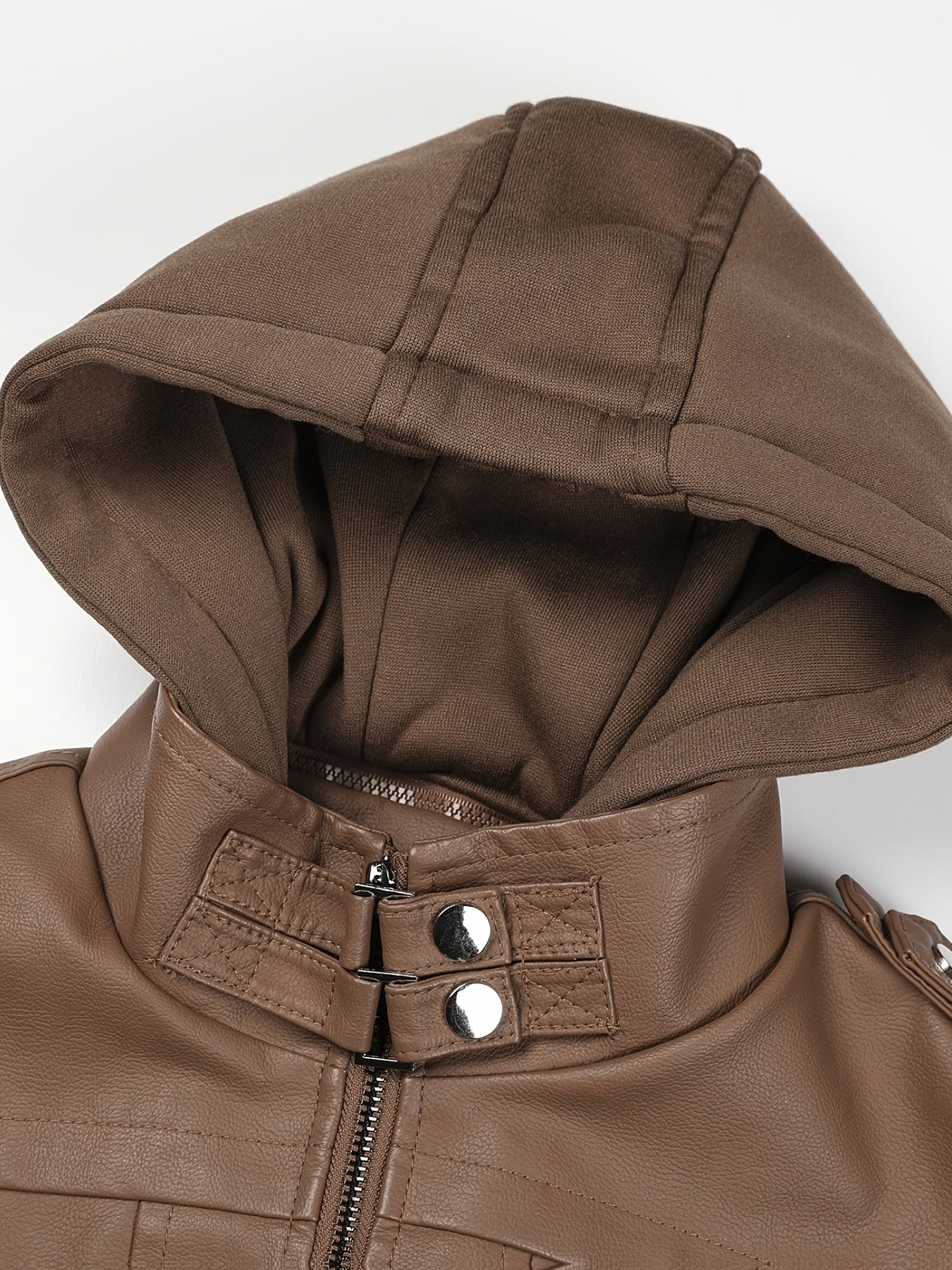 Women's Vintage-Style PU Leather Jacket - High Quality, Windproof, Tear- with Detachable Hood Casual Outdoor Riding Jacket