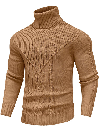 Men's Mature Casual Vintage Twisted Turtleneck Knit Pullover