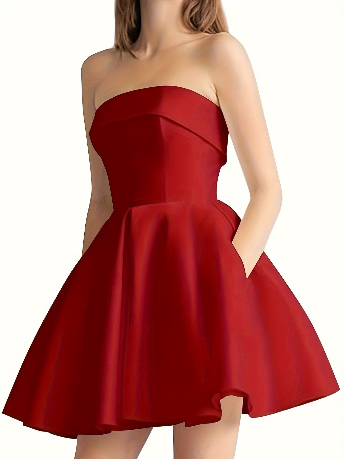 Satin Homecoming Dresses for Teens 2024 Strapless Short Prom Dress A-Line Formal Cocktail