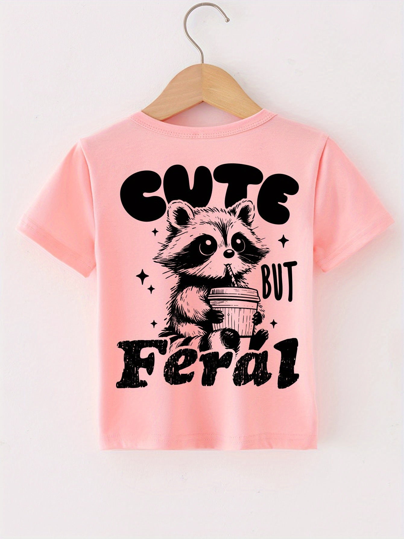 Summer Fashion Girls' 3pcs Multi-Color Cartoon T-Shirt Set with "CUTE BUT FERAL", "JESUS LOVE ME", and "A LITTLE DRAMATIC" Double-Sided Cartoon Letter Print