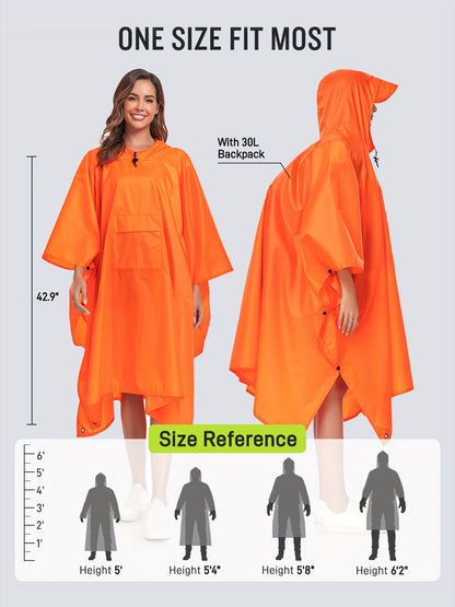 3-In-1 High Quality Hooded Rain Poncho with Side Pockets - Durable Polyester, Windproof for Outdoor Activities Like Camping, Hiking & Cycling