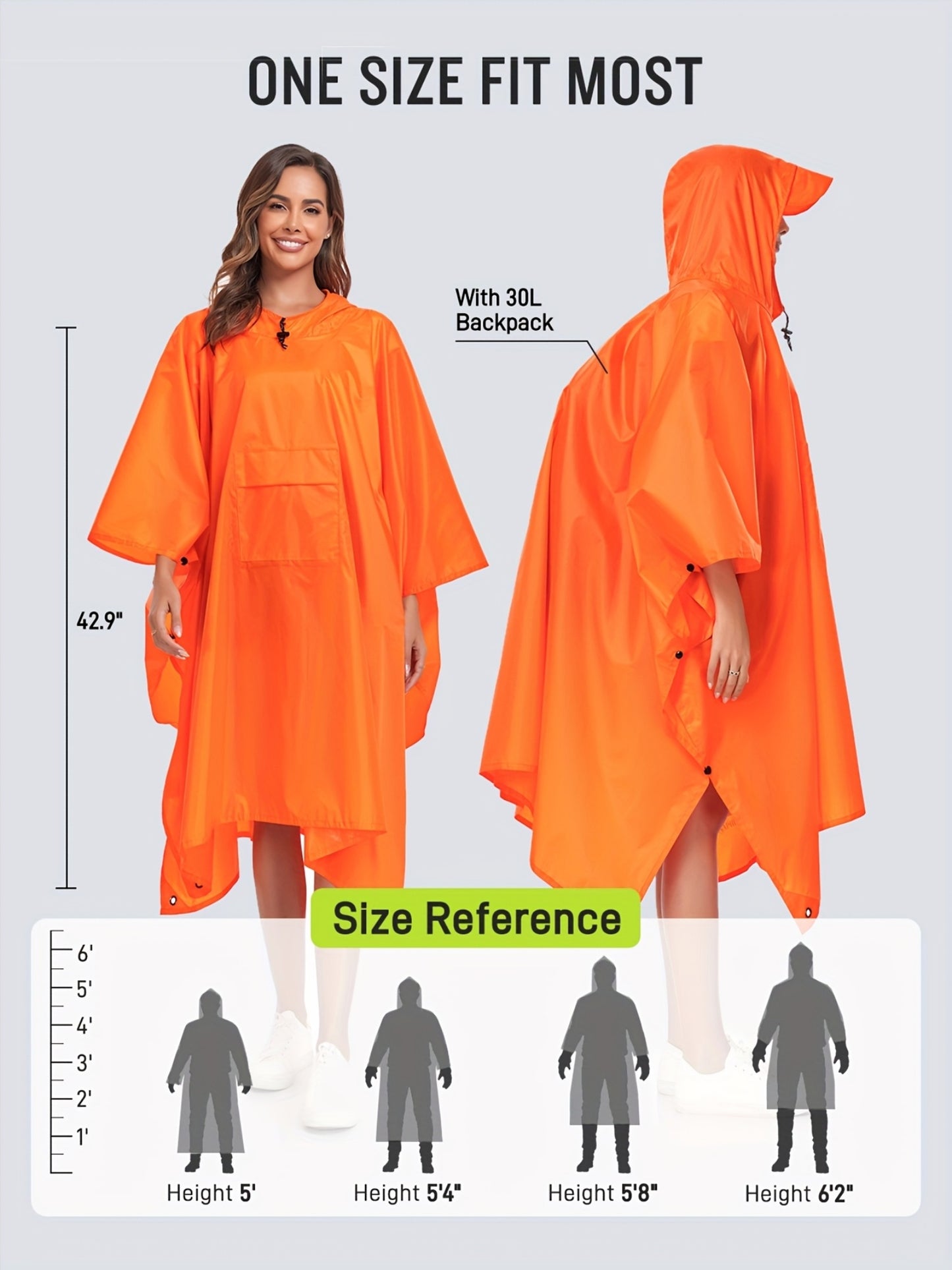 3-In-1 High Quality Hooded Rain Poncho with Side Pockets - Durable Polyester, Windproof for Outdoor Activities Like Camping, Hiking & Cycling