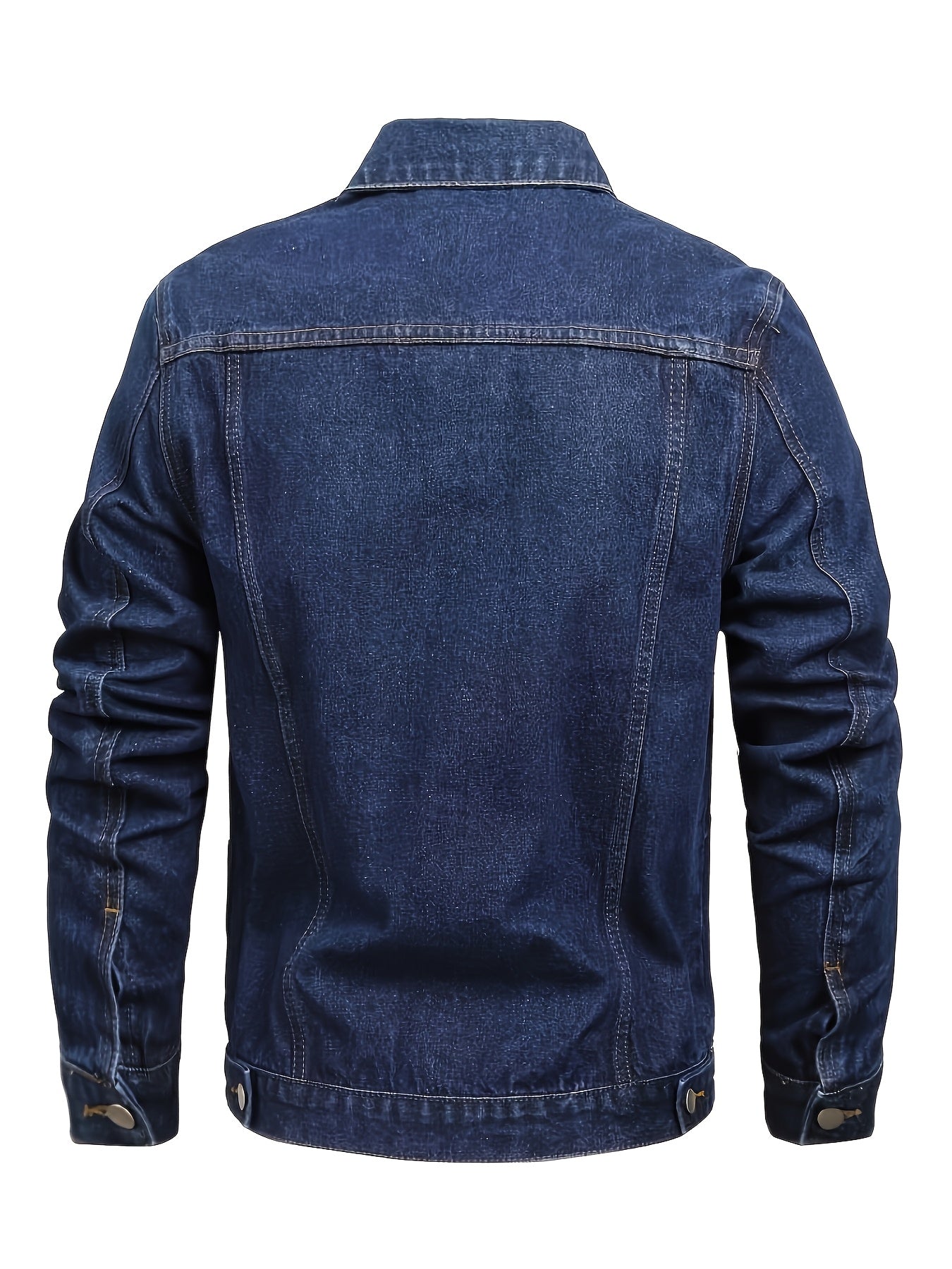 1pc Men'S Casual Denim Jacket, 80% 20%, Solid Color, Lapel Collar, Non-Stretch Woven Fabric, Regular Fit with Pockets