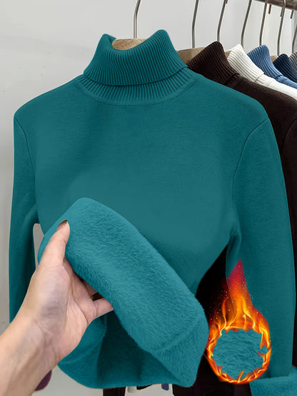 White High-neck -lined Pullover - Thick Lining for Soft Warmth in Winter, Classic Design for Effortless Style, Suitable for Layering or Wearing Alone, Ideal for Cold Weather and Office Wear.