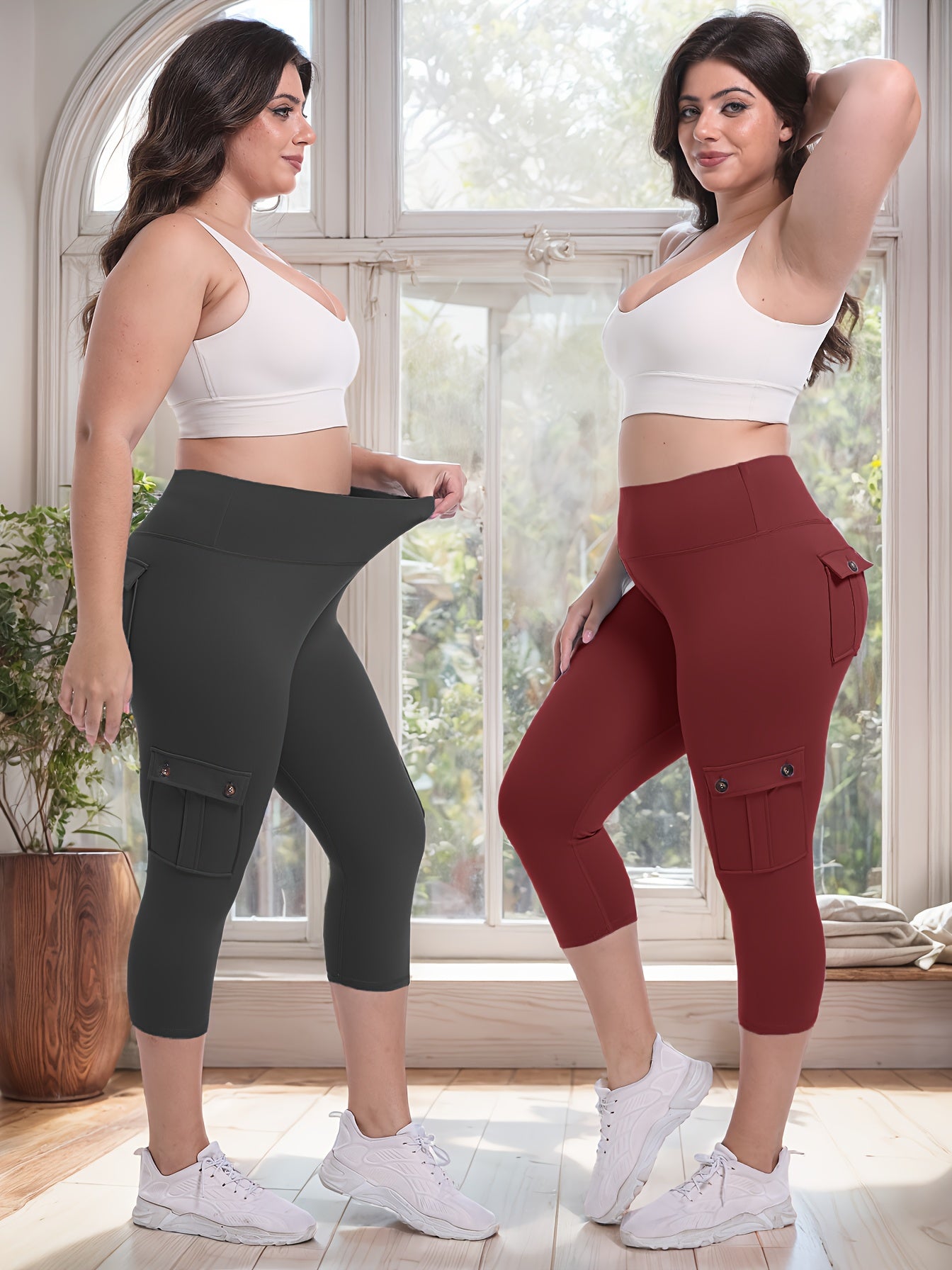 2pcs-Black & Pink High-Waist Leggings - product view 39