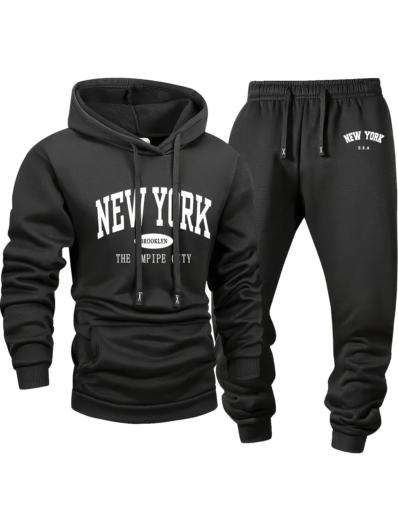 6pcs Men's Sportswear And Pants Set, Fashionable Street Style City Name Printed Sportswear for Autumn And Winter Outdoor Fitness Jogging Casual Wear, Soft, Warm And Comfortable Hooded Shirt And Pants|Men's Set