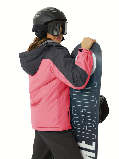 Winter Jacket for Women - Women's Ski Snowboard Jacket Thermal Fleece High Quality Insulated Snow Jacket Casual Work Jacket Outdoor Sports Coat Windbreaker Parka 4 Pockets Camping Snow Jacket Windproof Hood Warm Winter Hiking Fleece Lined Jacket
