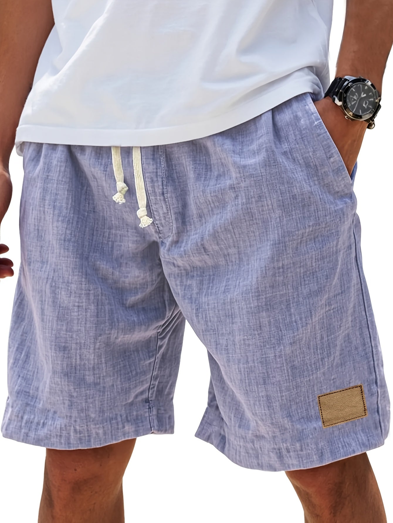 Men'S Summer Casual Knee Length Shorts, Lightweight Breathable Drawstring Shorts for Daily Wear And Beach