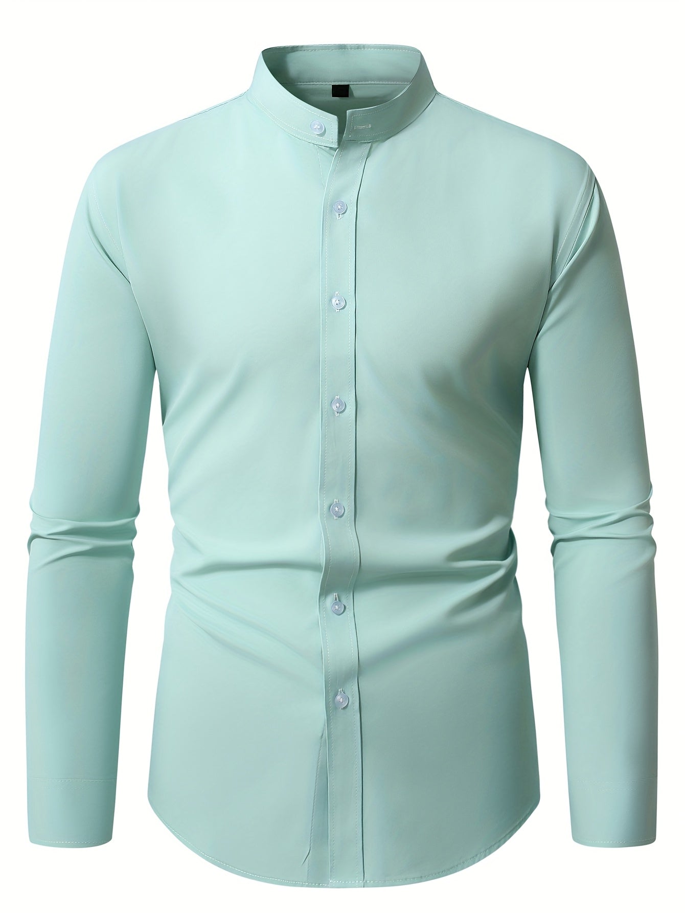 Men'S Henley Collar Long Sleeve Shirt | Casual, All-season, Solid Color, Regular Fit, Button Details, Woven Fabric