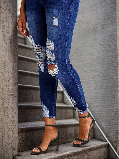 KUYIGO Women's Boyfriend Skinny Jeans Ripped Distressed Stretchy Denim Pants