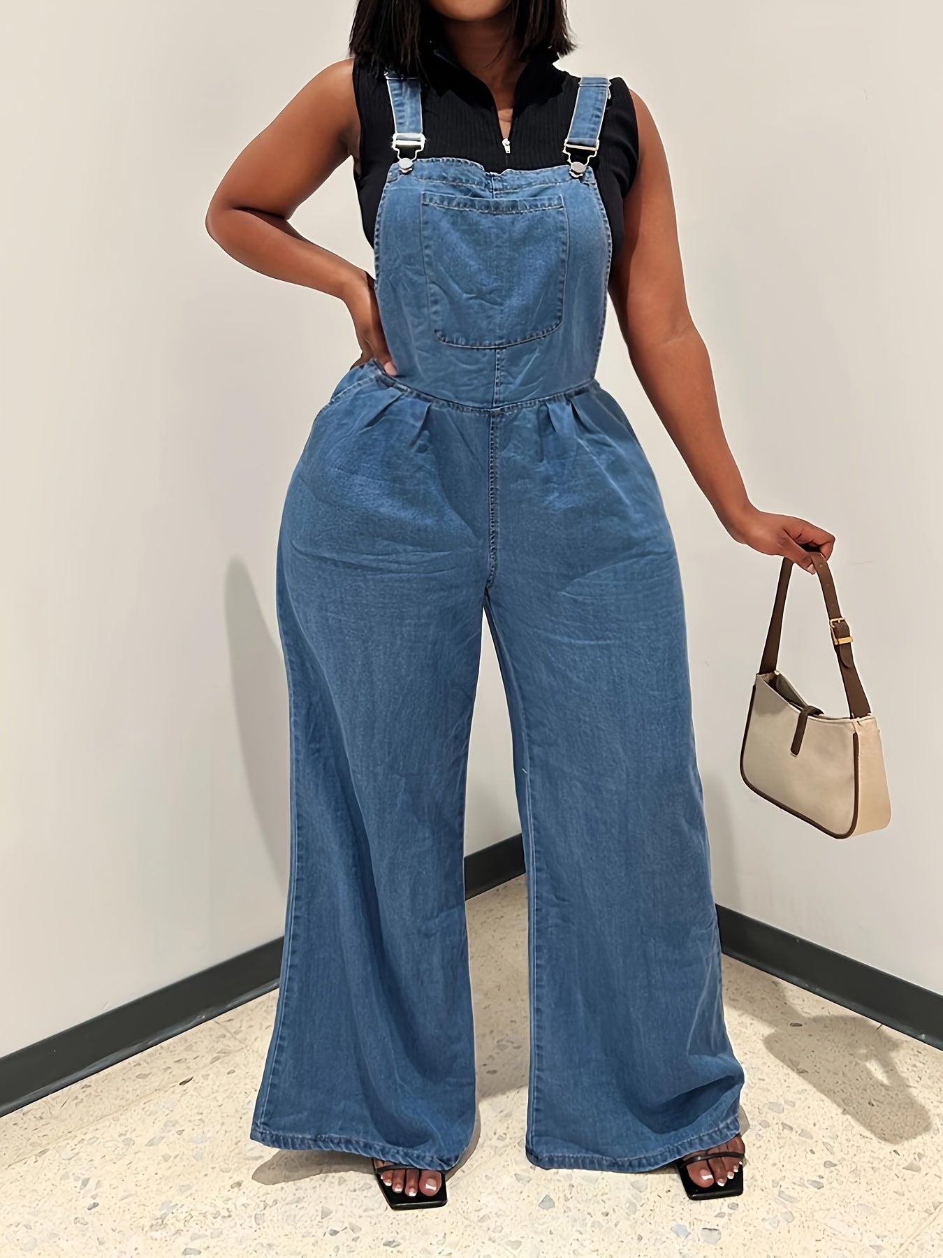 Cross-border European and N Fashion Trend Ladies Jeans Straps Wide Leg Pants