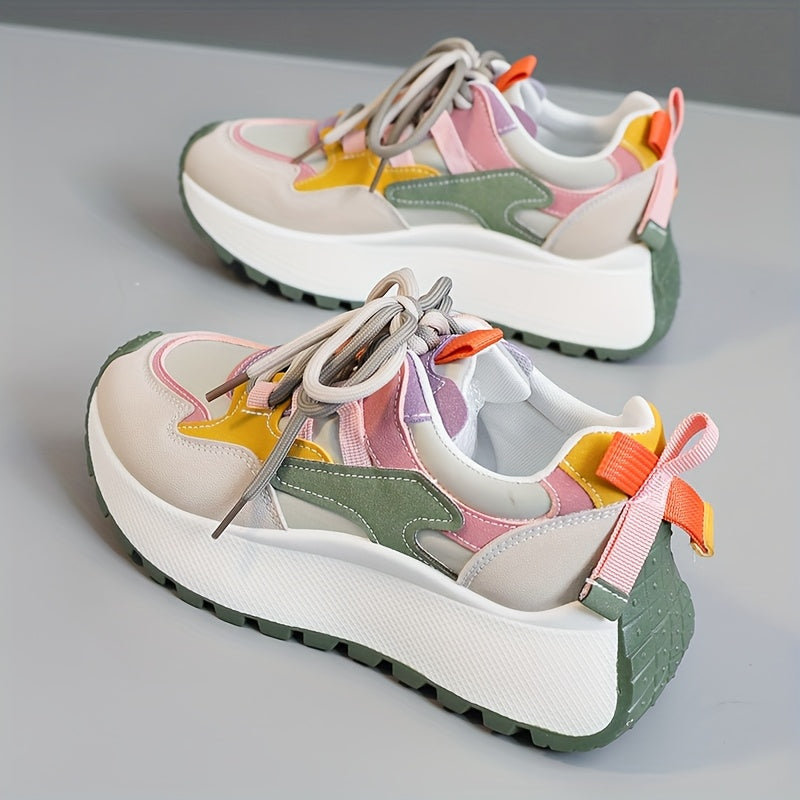 New Breathable Color-blocking Dad Shoes 2025 Spring And Summer Trendy Sports Shoes Thick Sole Heightened Outdoor Street Photography And Leisure, Women Shoes, Sneakers