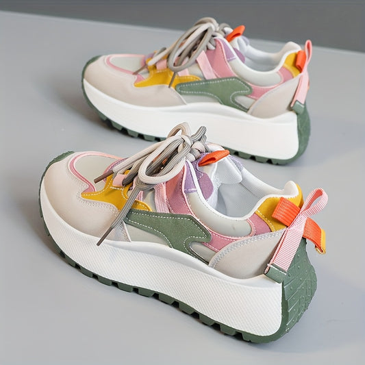 New Breathable Color-blocking Dad Shoes 2025 Spring And Summer Trendy Sports Shoes Thick Sole Heightened Outdoor Street Photography And Leisure, Women Shoes, Sneakers