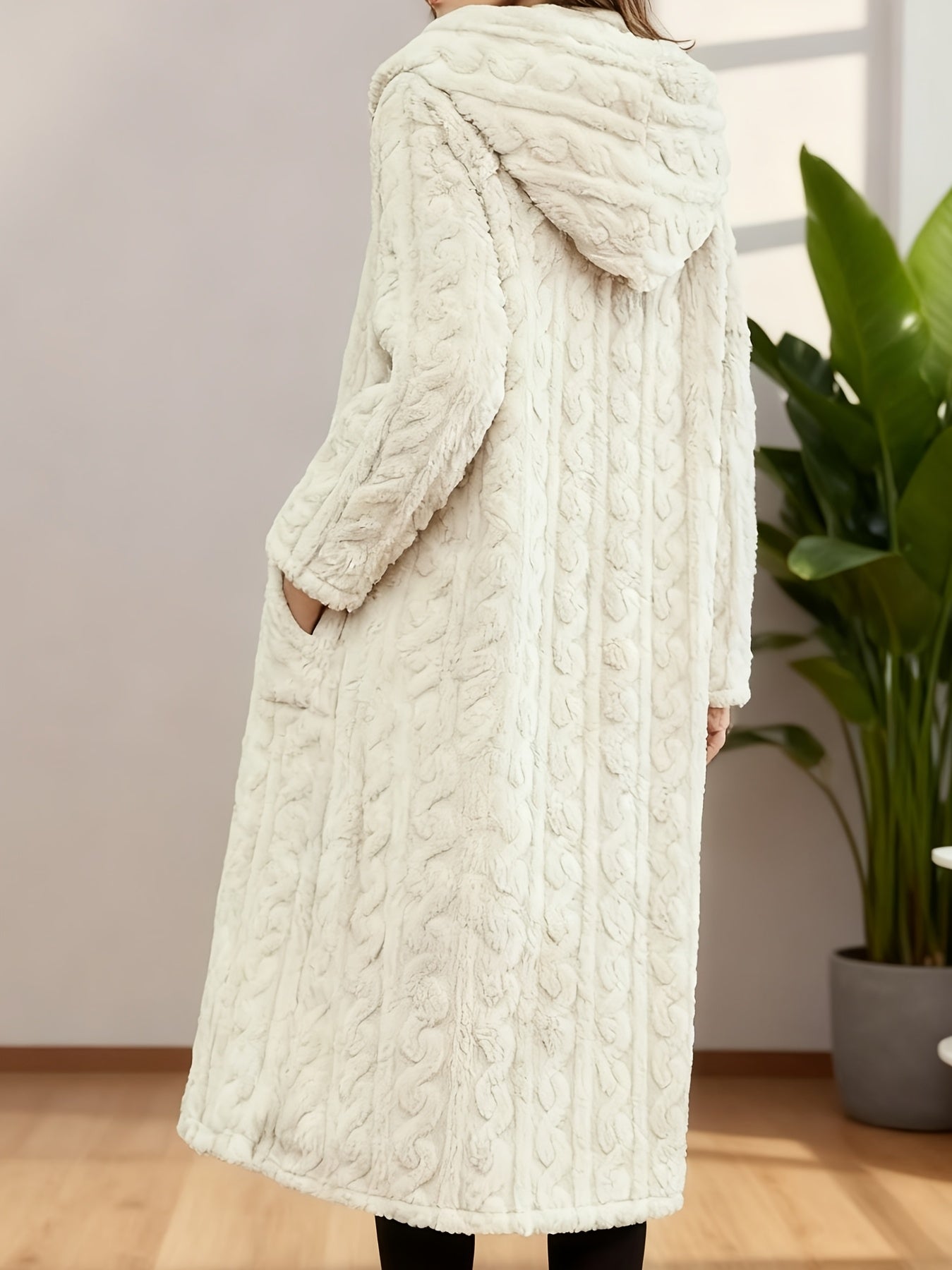 Elegant Women's Long Cardigan - Stylish Outer-Style Bathrobe, Machine Washable, All-Season Sweater, Daily Button-Up Mid-Length Coat, Structured Design, Suitable for All Seasons, Women's Lightweight and Breathable Spring/Autumn Bathrobe