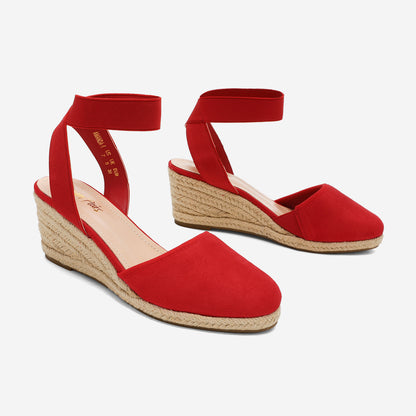 Women's Elastic Ankle Strap Espadrilles Wedge Pump Sandals