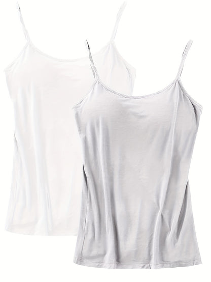 Ladies' Tank Top Featuring an Integrated Bra - Padded Camisole For, Highly Elastic Spaghetti Straps with Adjustable Breathable Straps Available in Sizes S to XL