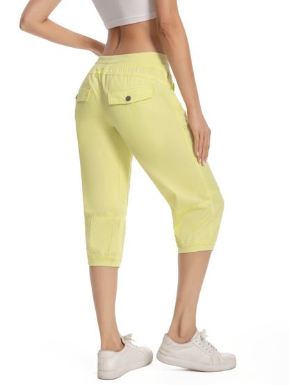 Women's Lightweight Cropped Jogger Pants, Casual Drawstring Capris with Pockets, Elastic Waist, Summer Lounge Pants