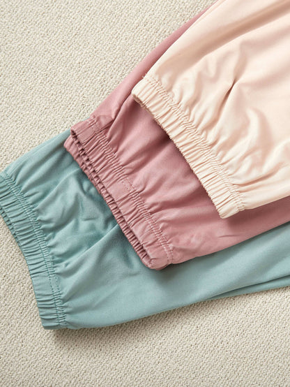 6pcs Set of New Women's Pajamas, 3pcs Set of Short-sleeved Tops and Three Long Pants, Casual Home Clothes, Solid Color Set, 3pcs Set of Pajamas