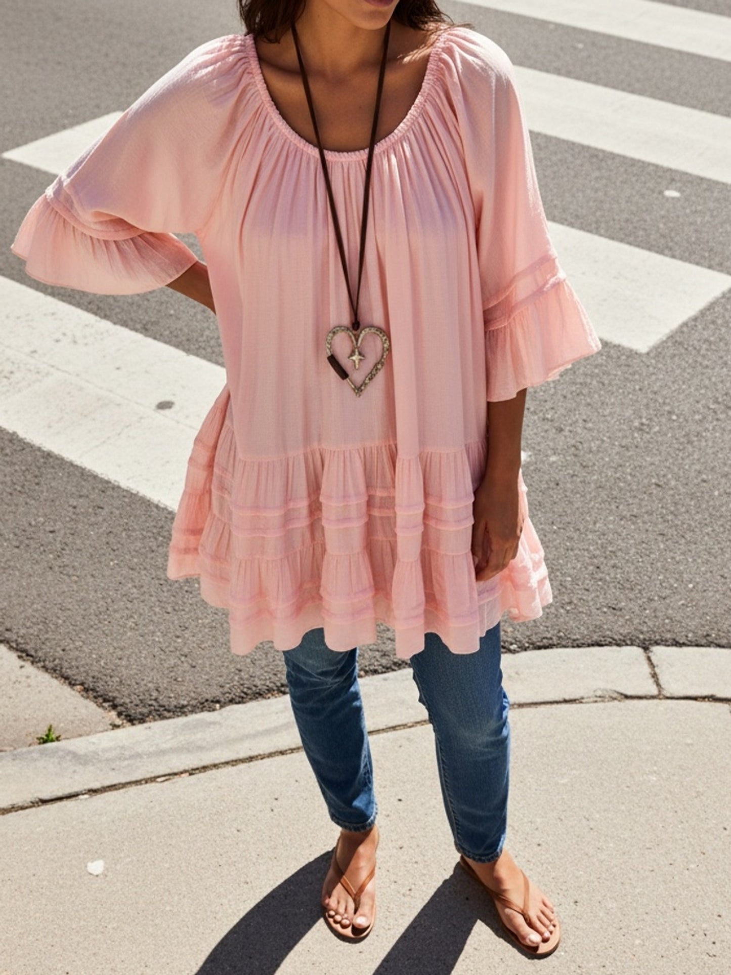 Plus Size, Women Half Sleeve Scoop Neck Solid Top