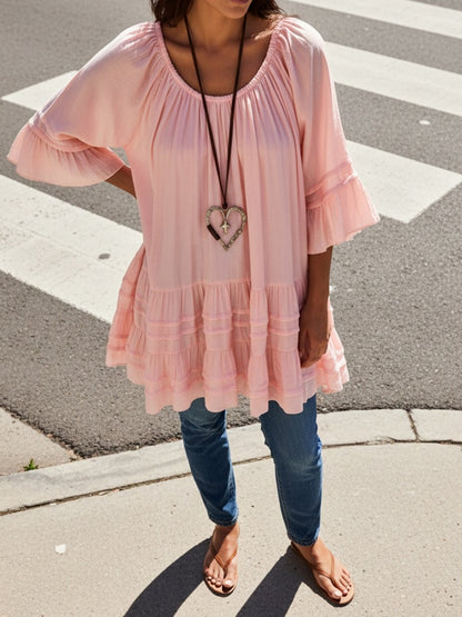 Plus Size, Women Half Sleeve Scoop Neck Solid Top